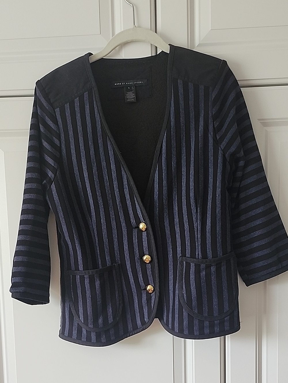 Marc by Marc Jacobs Navy and Black Striped Blazer with Gold Buttons
